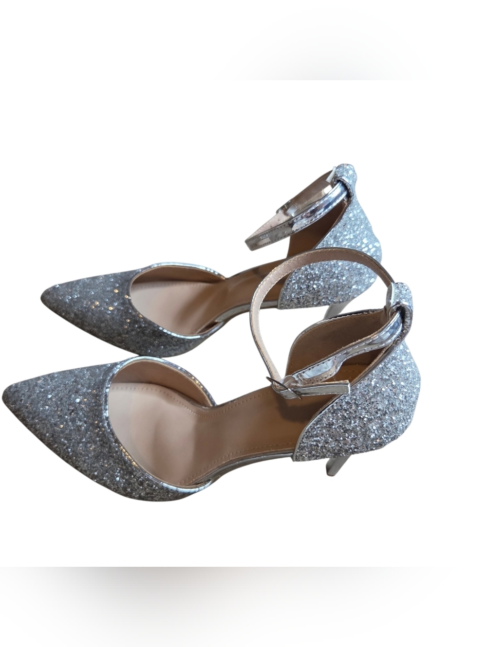 Silver Glitter Ankle-Strap Heels for Women - Picture 4 of 8